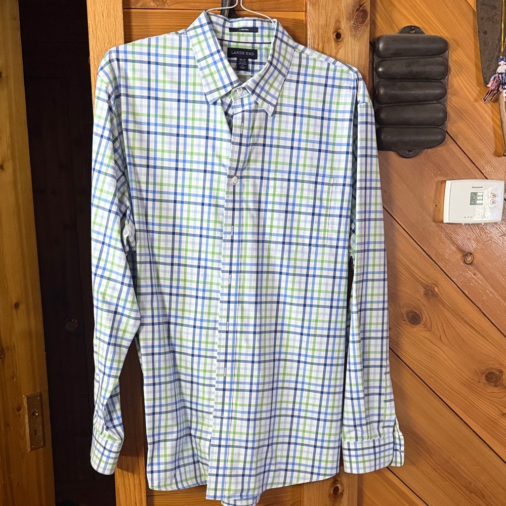 Lands' End Men's Checkered Shirt in Blue and Green